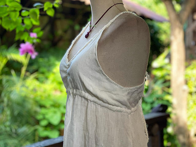 asana HEMP100% ガーゼ 切り替え ロング ワンピース・きなり