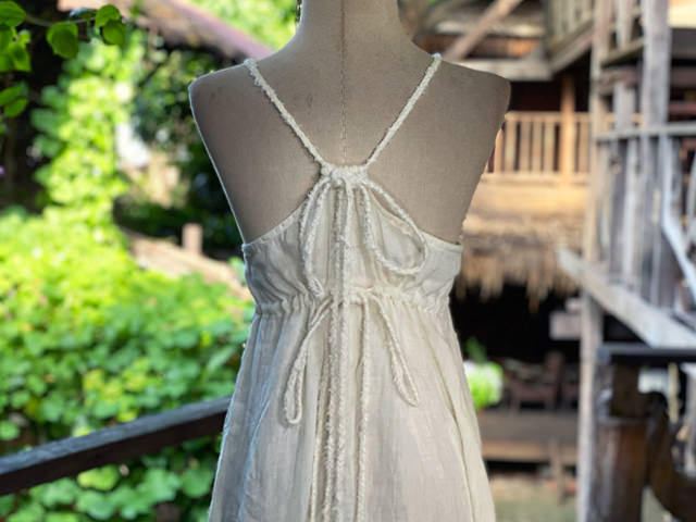 asana HEMP100% ガーゼ 切り替え ロング ワンピース・きなり