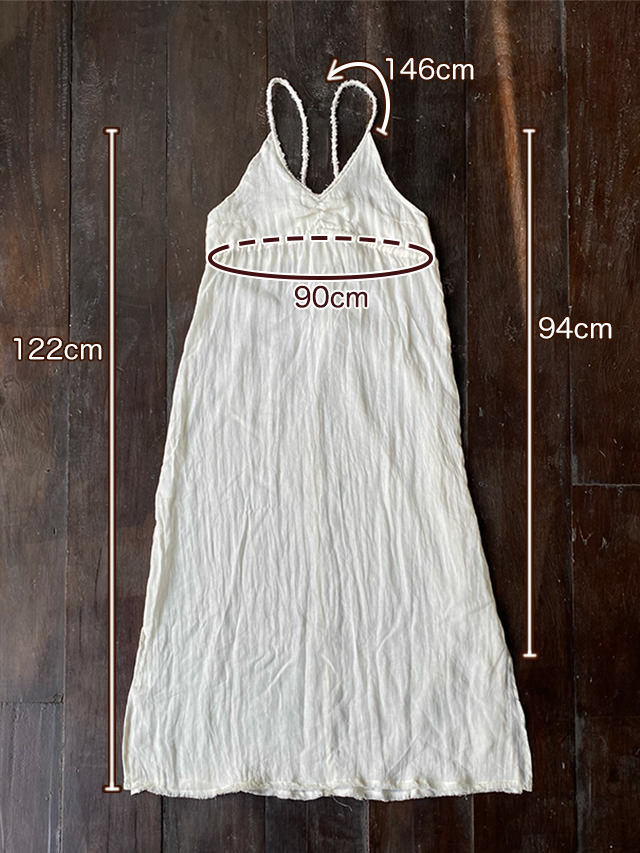 asana HEMP100% ガーゼ 切り替え ロング ワンピース・きなり