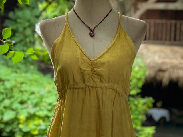 asana HEMP100% ガーゼ 切り替え ロング ワンピース・草木染め