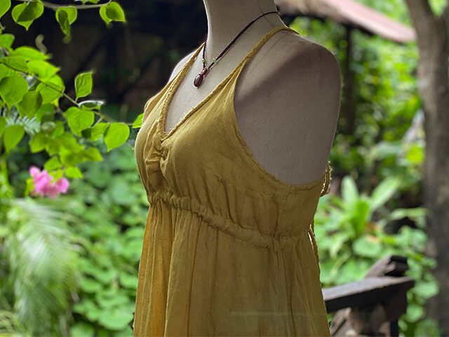 asana HEMP100% ガーゼ 切り替え ロング ワンピース・草木染め