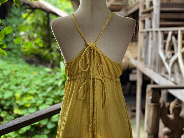 asana HEMP100% ガーゼ 切り替え ロング ワンピース・草木染め