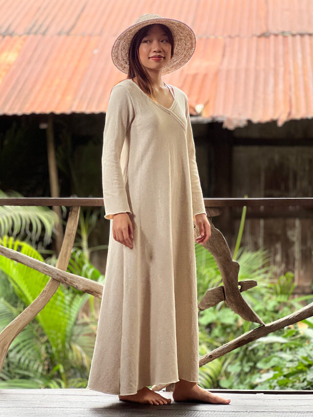 asana ヘンプコットン ふかふか カシュクール風 ロング ワンピース  