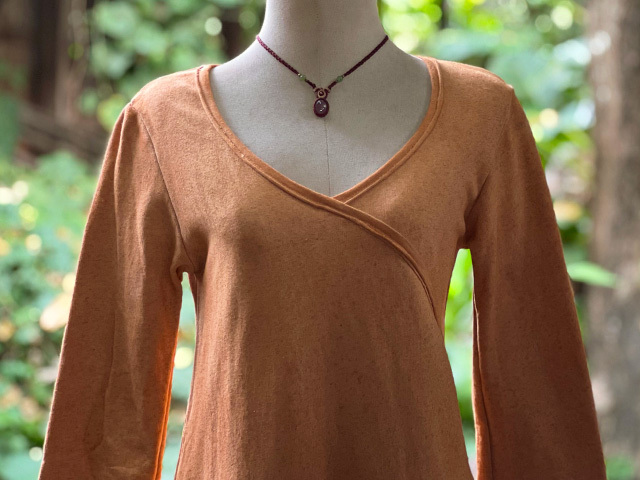 asana ヘンプコットン ふかふか カシュクール風 ロング ワンピース・草木染め