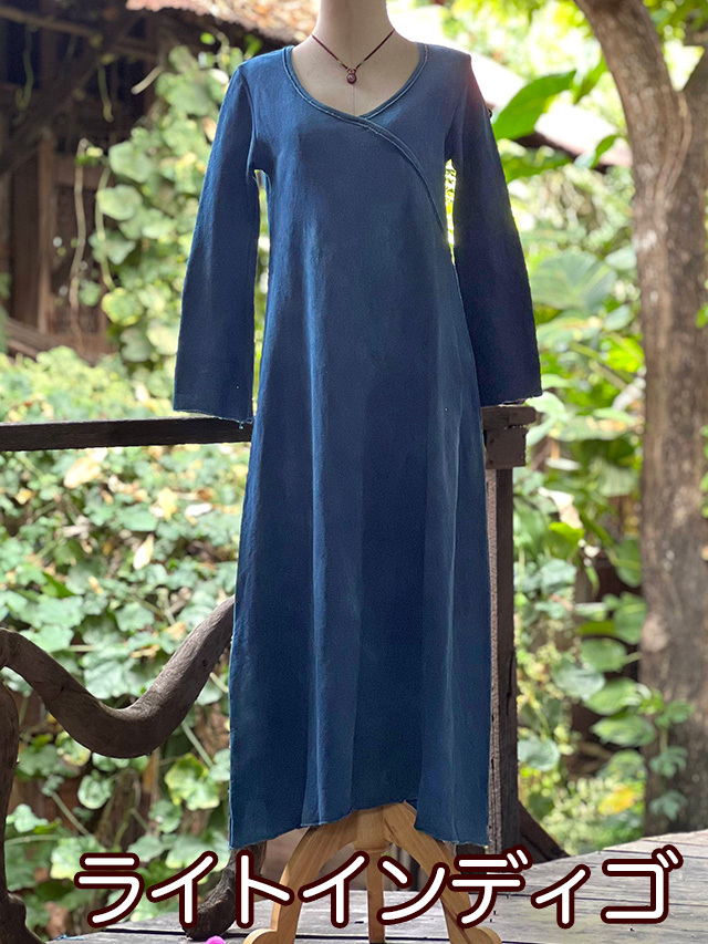 asana ヘンプコットン ふかふか カシュクール風 ロング ワンピース