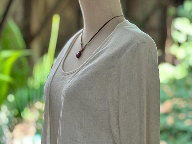 asana HEMP100% テロテロ フリンジ ロング カーディガン・きなり