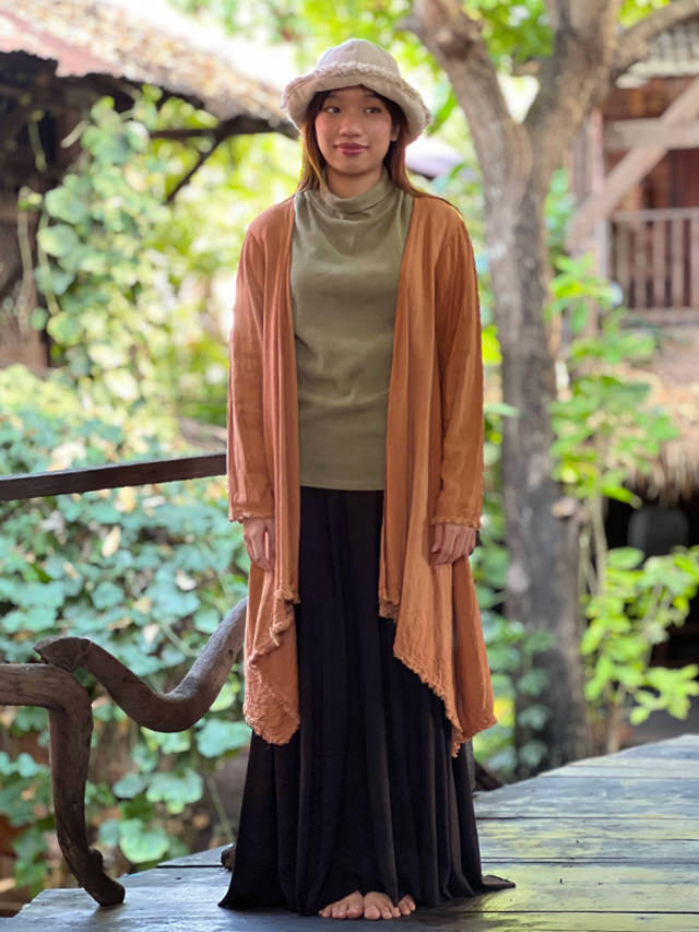 asana HEMP100% テロテロ フリンジ ロング カーディガン・草木染め