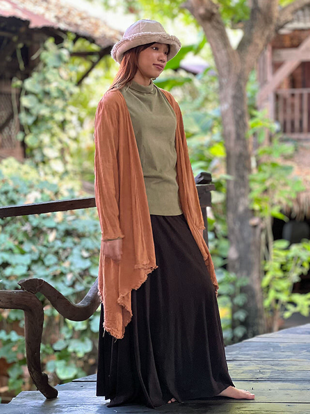 asana HEMP100% テロテロ フリンジ ロング カーディガン・草木染め