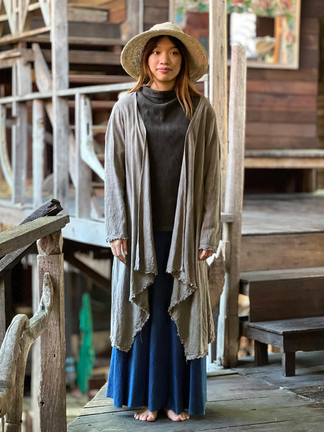 asana HEMP100% テロテロ フリンジ ロング カーディガン・草木染