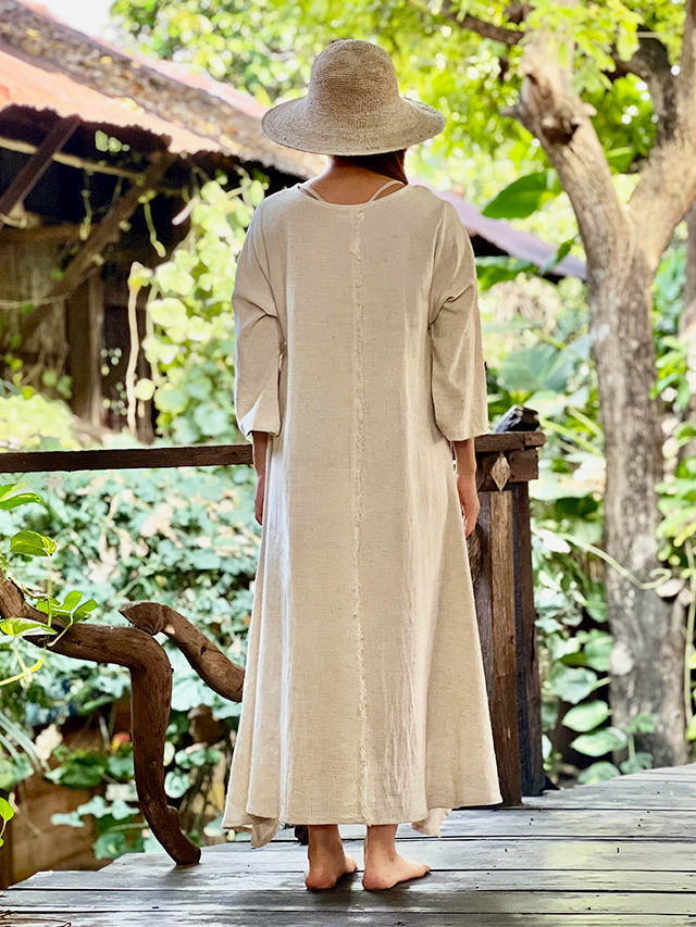 asana HEMP100% フォレスト ロング ワンピース・きなり【パヤカ