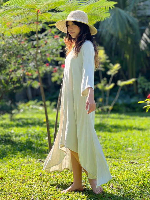 ANNTIAN 風景プリント ロングワンピース asana HEMP100% テロテロ フォレスト ロング ワンピース・きなり