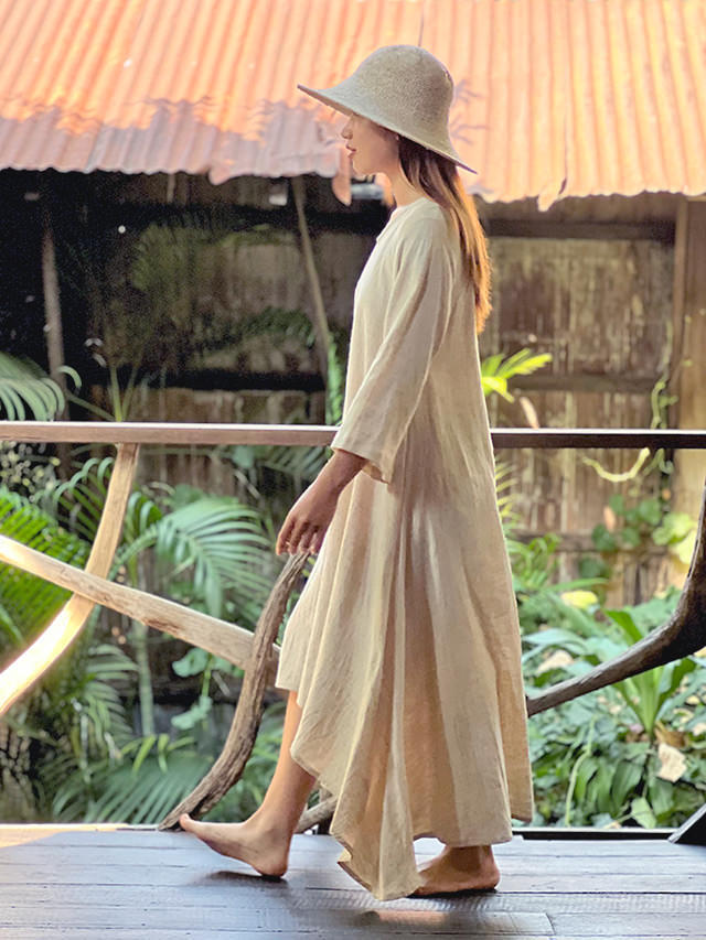 asana HEMP100% フォレスト ロング ワンピース・きなり【パヤカ