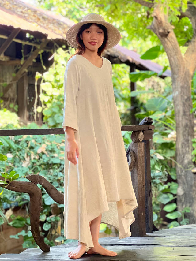 asana HEMP100% フォレスト ロング ワンピース・きなり【パヤカ