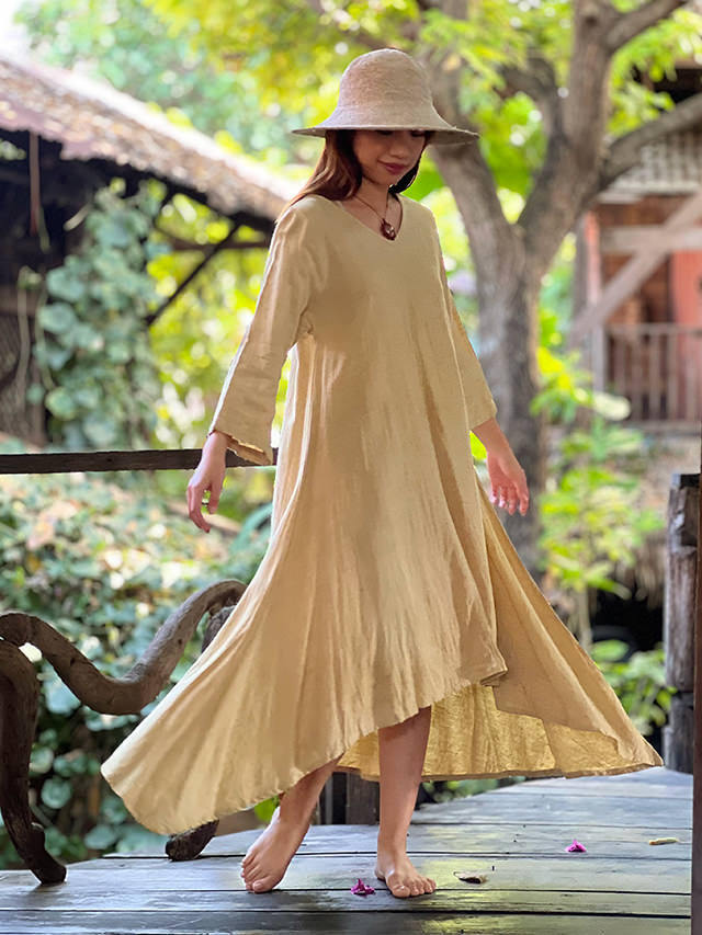 美品⁂センソユニコ⁂ロングワンピース リネン アシメ 変形ヘム バルーン