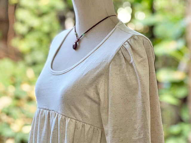 asana ヘンプコットン 厚手 七分袖 ワンピース・きなり