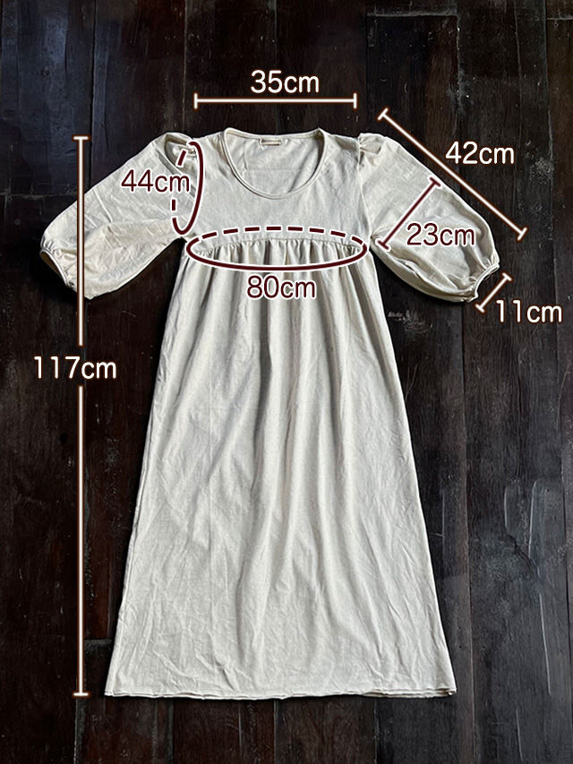 asana ヘンプコットン 厚手 七分袖 ワンピース・きなり