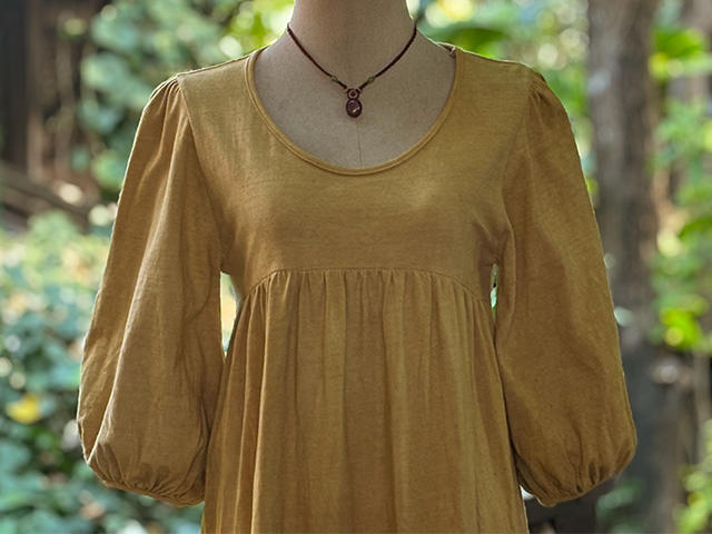 asana ヘンプコットン 厚手 七分袖 ワンピース・きなり