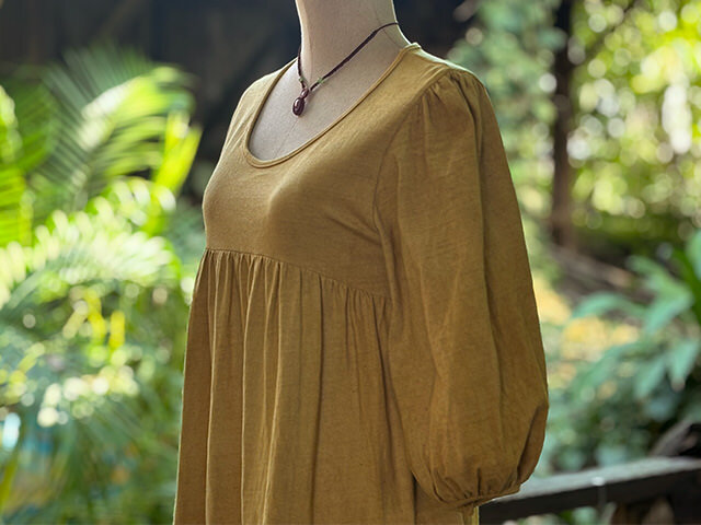asana ヘンプコットン 厚手 七分袖 ワンピース・きなり