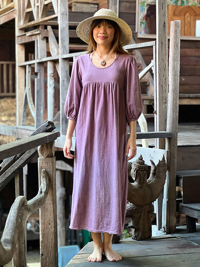 asana ヘンプコットン 厚手 七分袖 ワンピース・草木染め【パヤカ