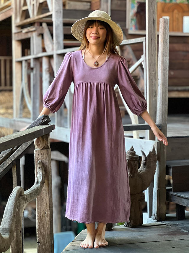 asana ヘンプコットン 厚手 七分袖 ワンピース・草木染め【パヤカ