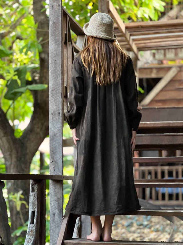 asana HEMP100% フリンジ ロング ワンピース・草木染め【パヤカ