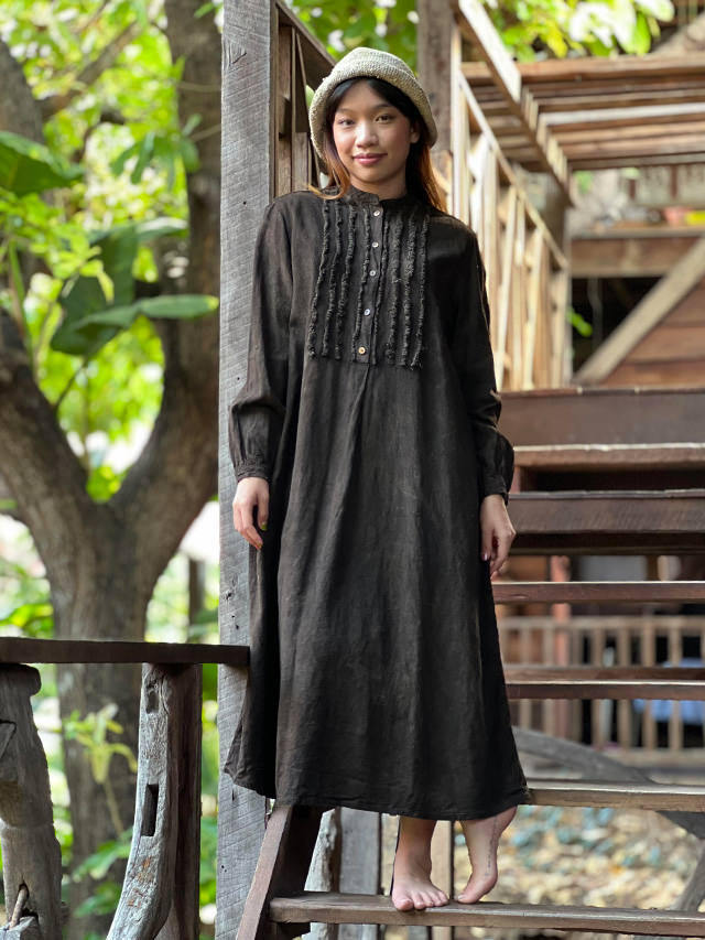 Marikoパヤカ　ワンピース　草木染め asana HEMP100% フリンジ ロング ワンピース・草木染め【パヤカ
