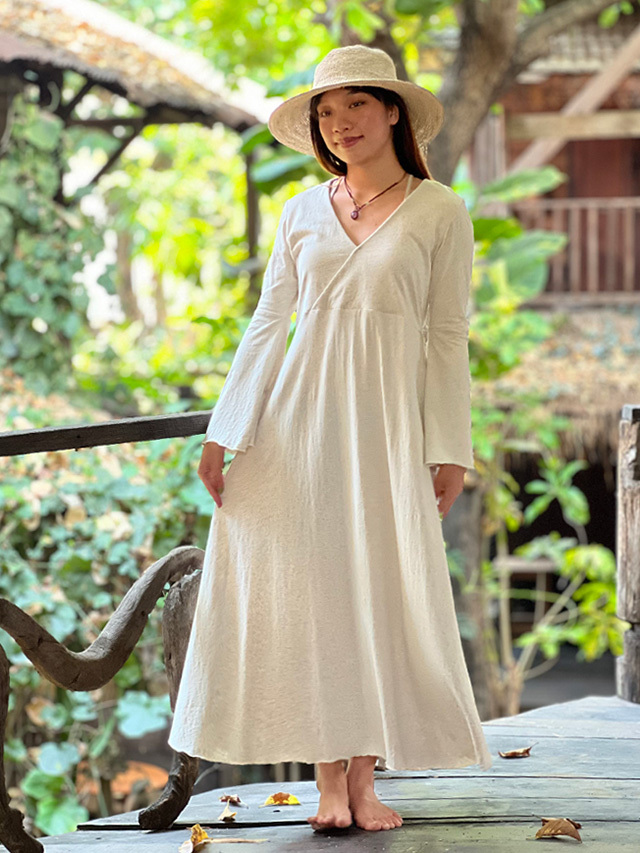 asana ヘンプコットン 薄手 ナウシカ ロング ワンピース・きなり
