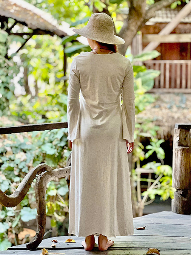 asana ヘンプコットン 薄手 ナウシカ ロング ワンピース・きなり