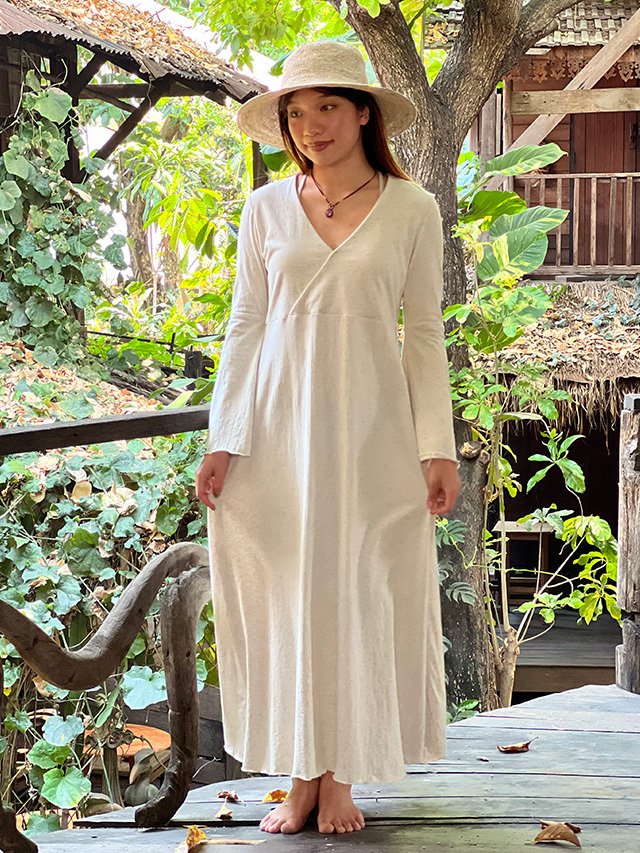 asana ヘンプコットン 薄手 ナウシカ ロング ワンピース・きなり