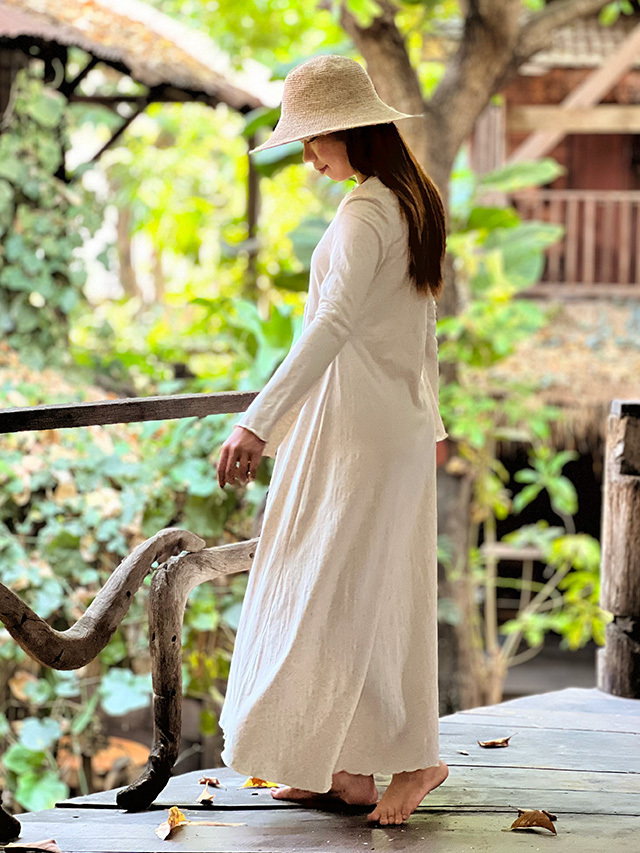 asana ヘンプコットン 薄手 ナウシカ ロング ワンピース・きなり