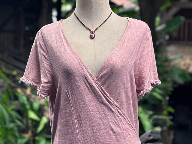 asana HEMP100% テロテロ 切り替え カシュクール ロング ワンピース・草木染め