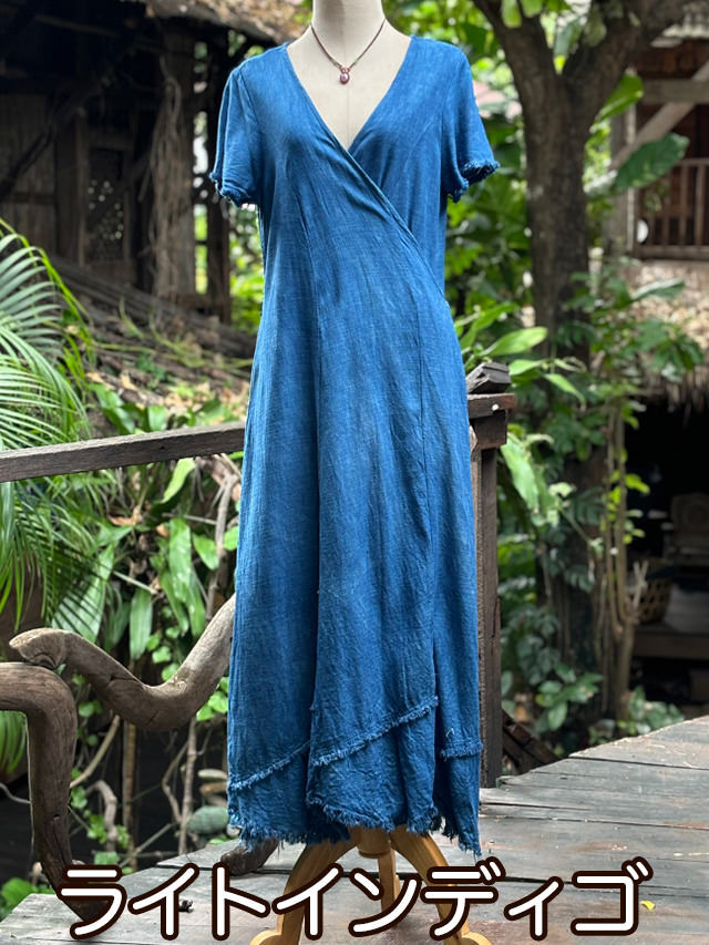 asana HEMP100% テロテロ 切り替え カシュクール ロング ワンピース