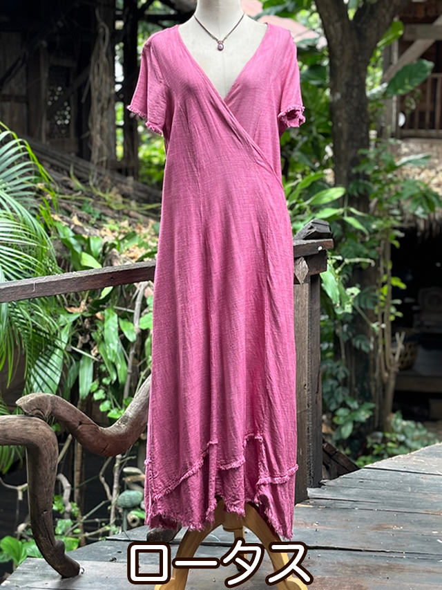 asana HEMP100% テロテロ 切り替え カシュクール ロング ワンピース