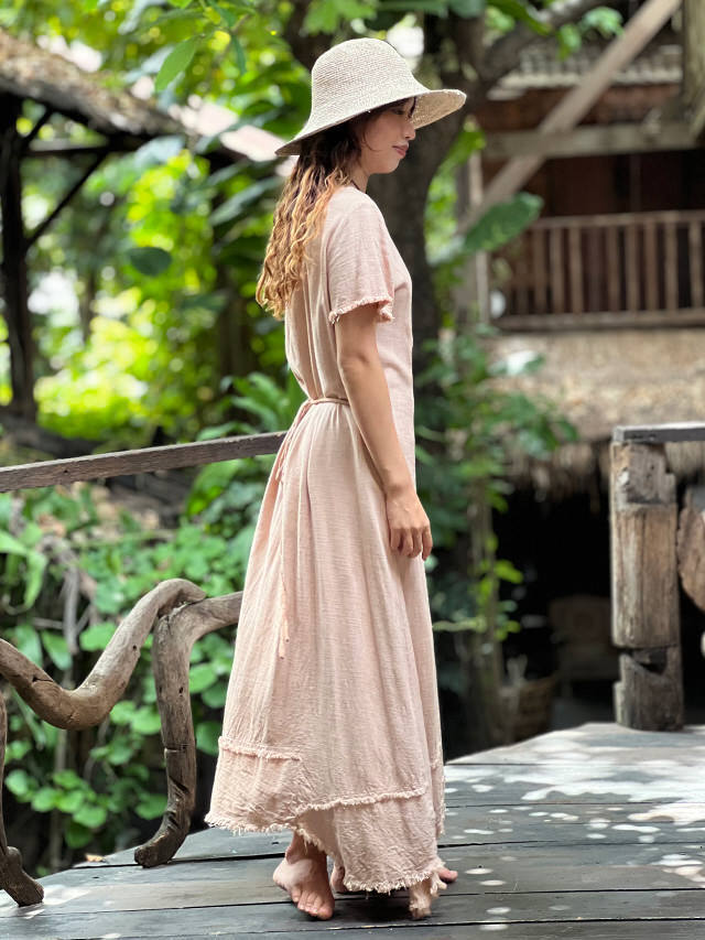 asana HEMP100% テロテロ 切り替え カシュクール ロング ワンピース