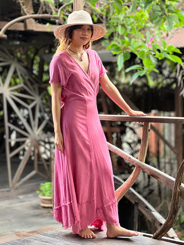 asana HEMP100% テロテロ 切り替え カシュクール ロング ワンピース