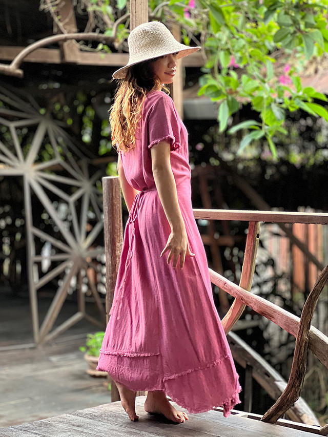 ヌキテパ　ロングワンピース　カシュクール　ローズピンク ヌキテパ ガウンワンピース ne Quittez pas (ヌキテパ) カシュクール