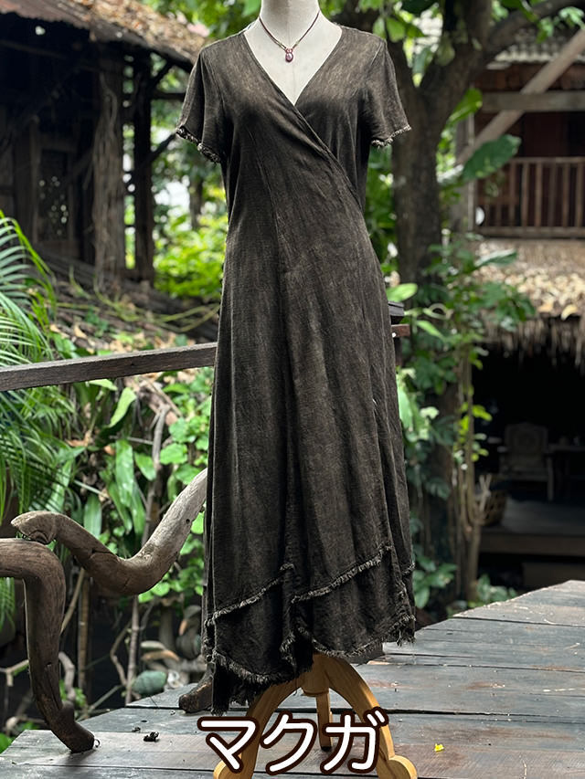 asana HEMP100% テロテロ 切り替え カシュクール ロング ワンピース