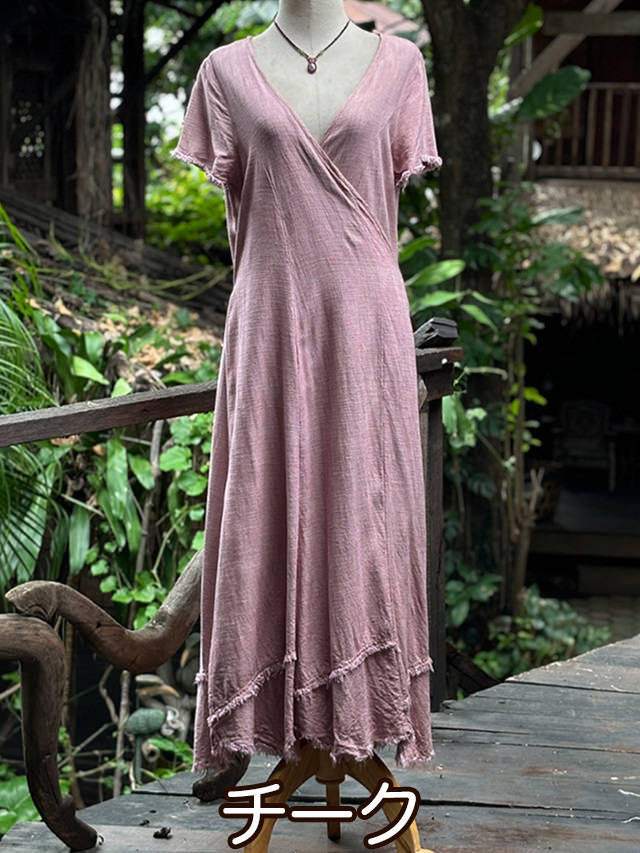 asana HEMP100% テロテロ 切り替え カシュクール ロング ワンピース