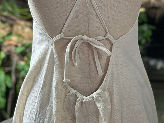 asana 麻100% 薄手 フリンジ ラウンドテール ワンピース・きなり