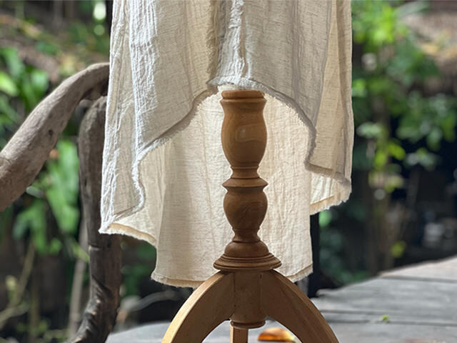 asana 麻100% 薄手 フリンジ ラウンドテール ワンピース・きなり