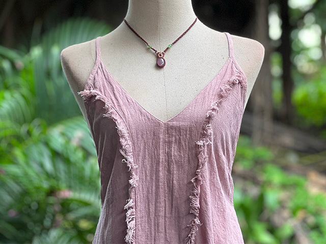 asana 麻100% 薄手 フリンジ ラウンドテール ワンピース・きなり