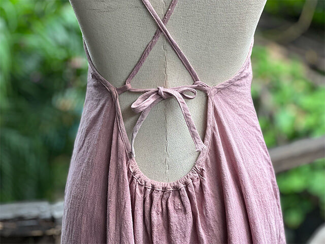 asana 麻100% 薄手 フリンジ ラウンドテール ワンピース・きなり