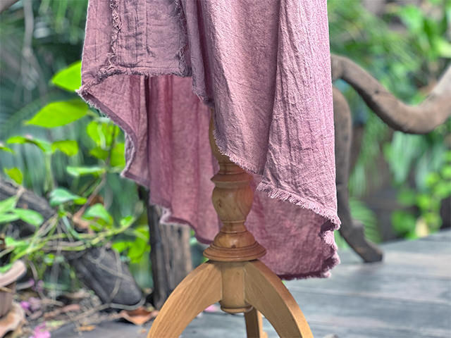 asana 麻100% 薄手 フリンジ ラウンドテール ワンピース・きなり