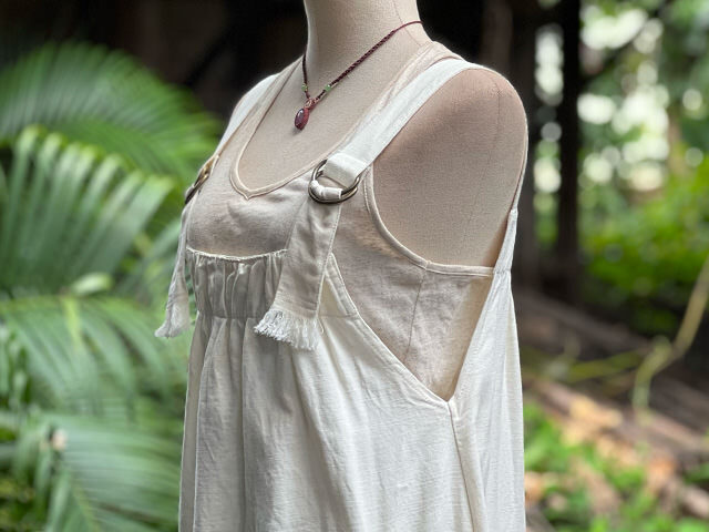 asana HEMP100% デニム風 サロペット ワンピース・きなり