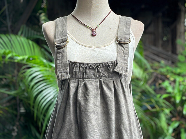 asana HEMP100% デニム風 サロペット ワンピース・草木染め
