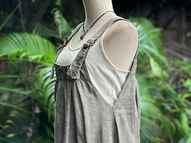 asana HEMP100% デニム風 サロペット ワンピース・草木染め