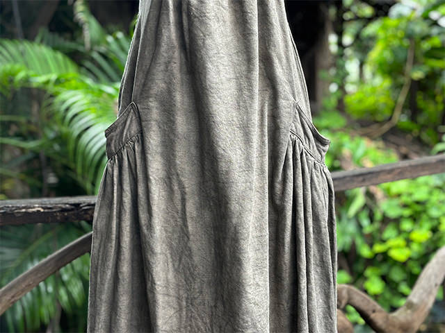 asana HEMP100% デニム風 サロペット ワンピース・草木染め