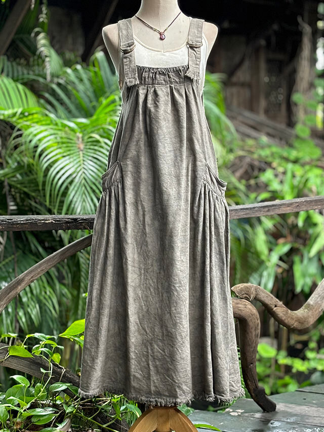 asana HEMP100% デニム風 サロペット ワンピース・草木染め【パヤカ