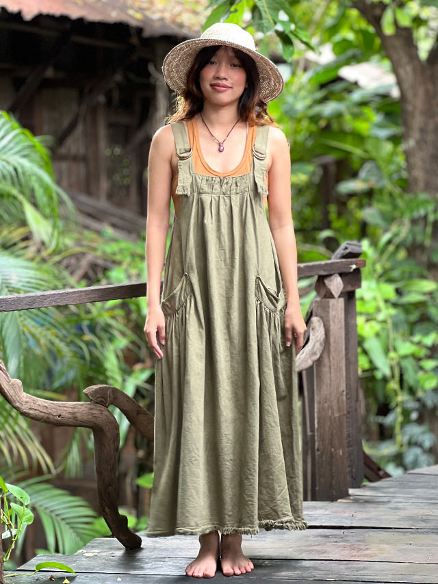asana HEMP100% デニム風 サロペット ワンピース・草木染め【パヤカ
