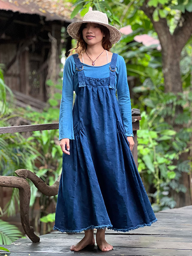 asana HEMP100% デニム風 サロペット ワンピース・草木染め【パヤカ